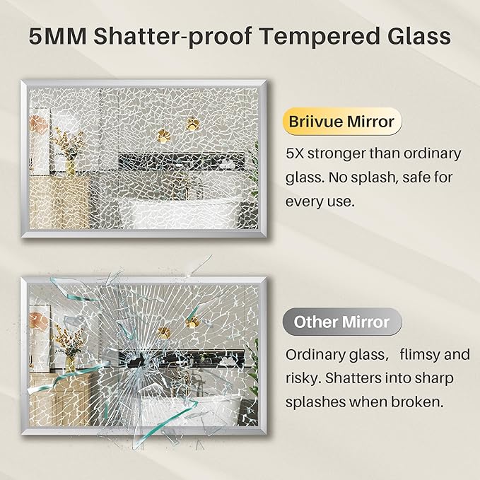 48x30 Inch Silver Bathroom Mirror for Wall, Thick Metal Framed Rectangle Mirrors for Over Sink, Bedroom, Living Room, Entryway, Anti-Rust, HD Tempered Glass