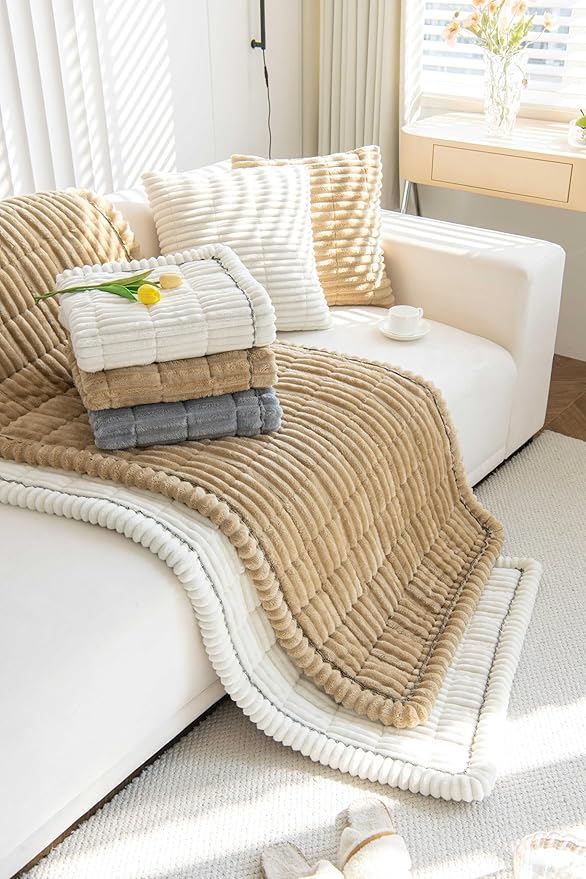 OTOB Dog Couch Covers for 3 Cushion Washable Non Slip Plush Pet Friendly Bed Mat Sofa Cover for Dogs, All Seasons Cozy Soft Fuzzy Furniture Protector Sofa Slipcovers (Gray, 27.6" x 59.1")