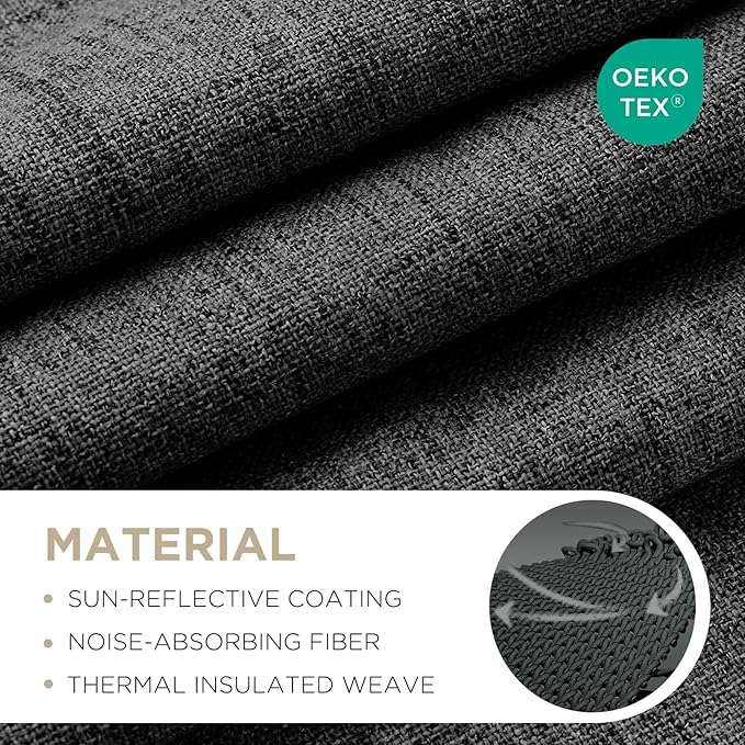 Joydeco 100% Blackout Curtains for Bedroom - Natural Linen Curtains 37" W x 72" L, Thermal Insulated 2 Panels Black Light Blocking Drapes, Rod Pocket & Back Tabs