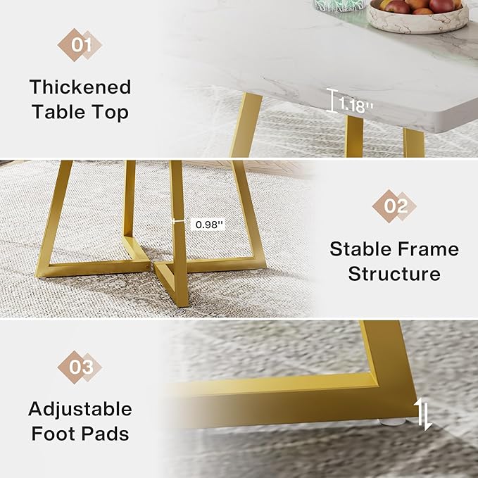 Tribesigns Square Dining Table for 2, 31.5" Modern Dinner Table with Metal Base, Kitchen Table for Dining Room, Small Space, Apartment, White & Gold