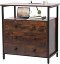 3 Wooden Drawers Night Stand, 27 Inch Wide Nightstand with Charging Station and Adjustable Drawers, Bedside Table for Living Room/Bedroom/Office, Retro Brown.