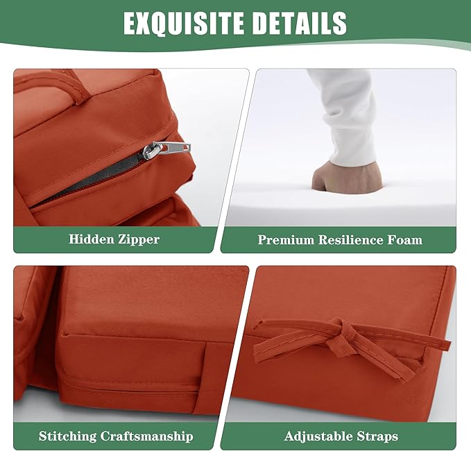 Chaise Lounge Cushions Outdoor - Waterproof and Fade Resistant Sun Lounger Replacement Cushions - Patio Lounger Pads with Removable Cover for Pool, Deck, Lawn, 80 x 26 x 3 Inch, Rust