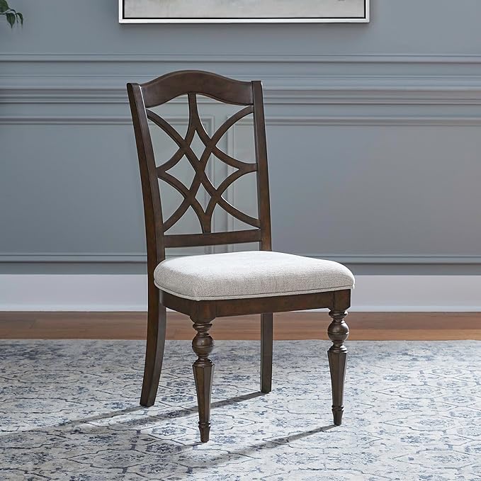 Liberty Furniture Arden Road Alt 7 Piece Dining Trestle Table Set - 2 Upholstered Chairs, 4 Splat Back Side Chairs - Satin Cherry