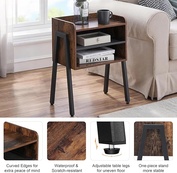 VECELO Nightstand Industrial Side End Table/Stackable Accent Furniture with 2-Tier Open Storage Compartments for Bedroom,and Small Spaces