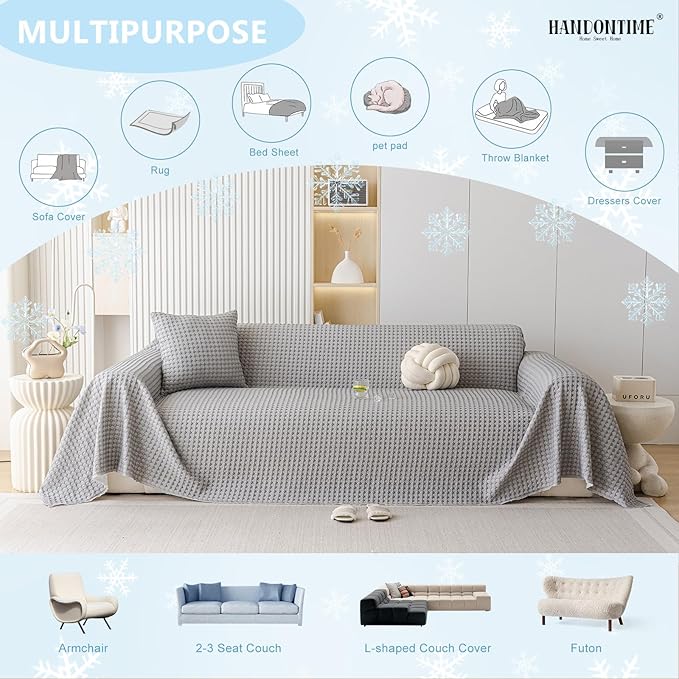 HANDONTIME Cooling Dog Couch Cover Ice Silk Washable & Breathable Pet Sofa Protector, Durable Couch Covers for Sofa Pet Friendly Soft Dog Cooling Bed Cover Sofa Protector Covers (Grey, 71"x150")
