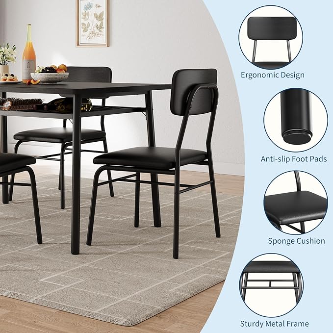 IDEALHOUSE 3-Piece Dining Table Set for 2 with Storage Rack, Wood Kitchen Table with Upholstered Chairs Set of 2, Small Square Table Set with Metal Legs Support, for Dining Room, Living Room