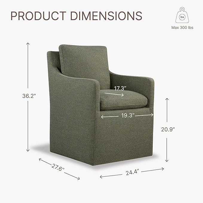 Upholstered Dining Chairs with Casters No Assembly Modern Accent Armchair with Rollers for Diningroom Bedroom Livingroom Reading Room,Green,2 Boxs