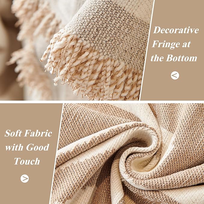 STACYPIK Boho Khaki White Cream Sofa Cover for Sofas Chenille Triangle Couch Cover Reversible Furniture Covers for 3-4 Cushion Couch L Shaped Couch Cover for Dogs Cats Non-Silp Loveseat Cover-91X150IN
