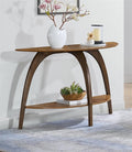Martin Svensson Home LAX Two-Tone 48-Inch Caramel Brown Half-Moon Wood Sofa Console Table with Walnut Legs and Shelf Storage