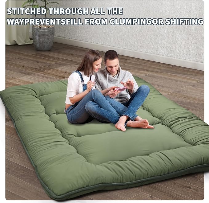 Japanese Floor Mattress,4" Thicken Japanese Floor Sleeping Pad Foldable,Futon Mattress Suitable for Camping and Guest Room (Green, Twin (80" x 36"))