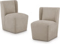 Upholstered Dining Chair with Casters Wingback Modern Side Armless Deskchair with Rollers for Diningroom Bedroom Livingroom Reading Room,Khaki,2 Box