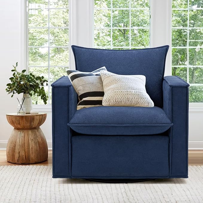 Swivel Accent Chair Set of 2, 34 Inches Wide Upholstered Arm Chair with Plump Back Pillow, Modern Sofa Living Room Chair for Bedroom, Corner, Reading Nook-Blue
