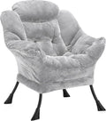 Fabric Lazy Chair for Adults, Oversized Upholstered Sofa Chair, Plush Comfy Lounge Chair with Large Side Storage Pocket, Thick Padded Reading Chair for Living Room, Bedroom, Dorm, Light Gray