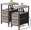 Vagusicc End Table with Charging Station Set of 2, Narrow Side Table, 23.8'' Tall Nightstand with 2 Drawers, Small Sofa Side Table Narrow Nightstand for Small Spaces, Living Room, Bedroom, Rustic Grey