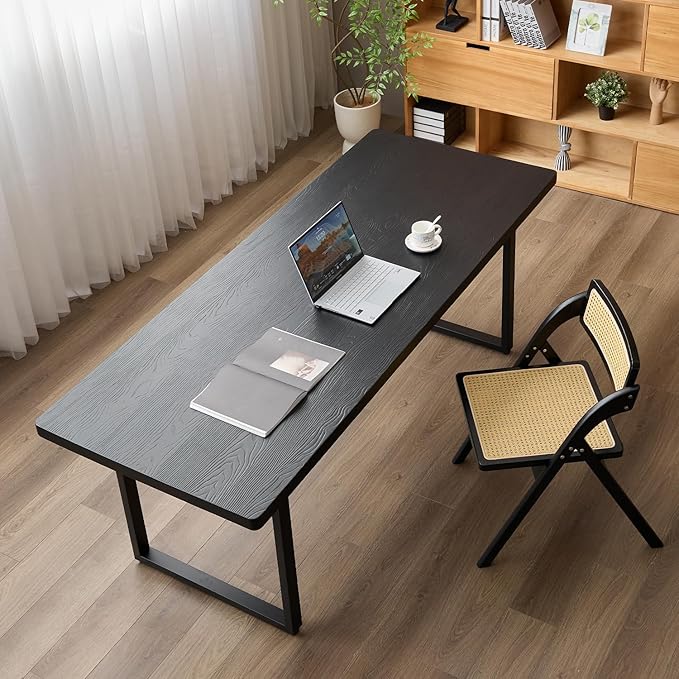 Modern Solid Wood Dining Table with Metal Base Stylish Durable Dining Room Table in Black Multiple Sizes Home Use Office Desk(78.74in)
