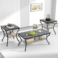 VECELO 3 Pieces Living Room Table Sets, Coffee and End Tables with Open Storage Shelves for Apartment, Home Office, Small Space, Easy Assembly, Dark Grey