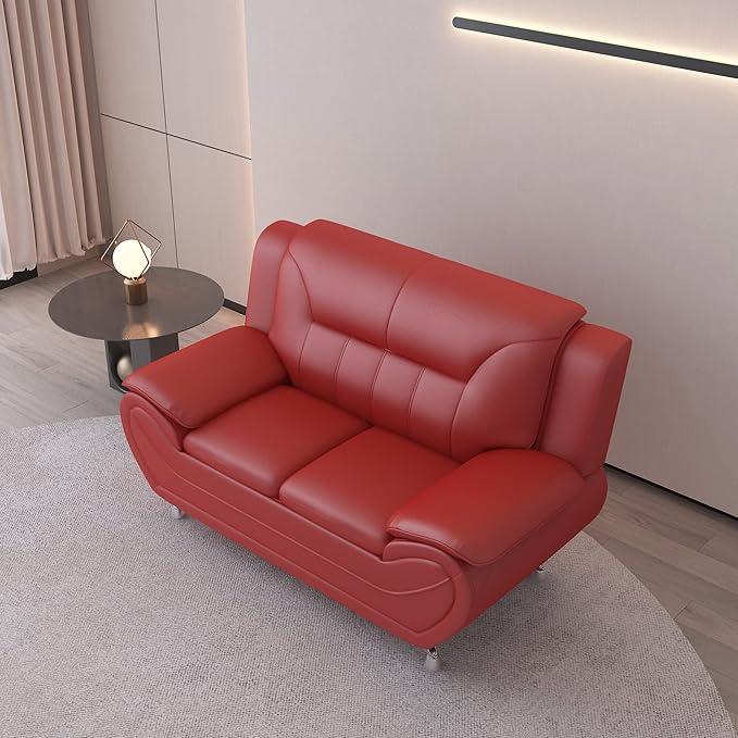 Container Furniture Direct Michael Modern Faux Leather Upholstered Stainless Steel Legs Living Room, Chair, Loveseat, Sofa, White Dove