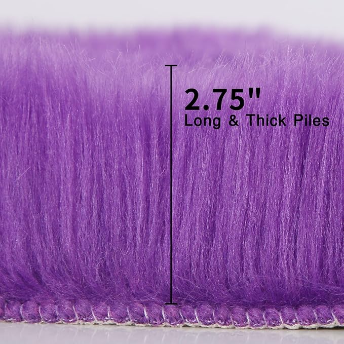 duduta Purple Faux Sheepskin Throw Rug 2x3 ft, Fluffy Shag Fur Chair Cover Small Bedside Dorm Rug Non Slip Machine Washable