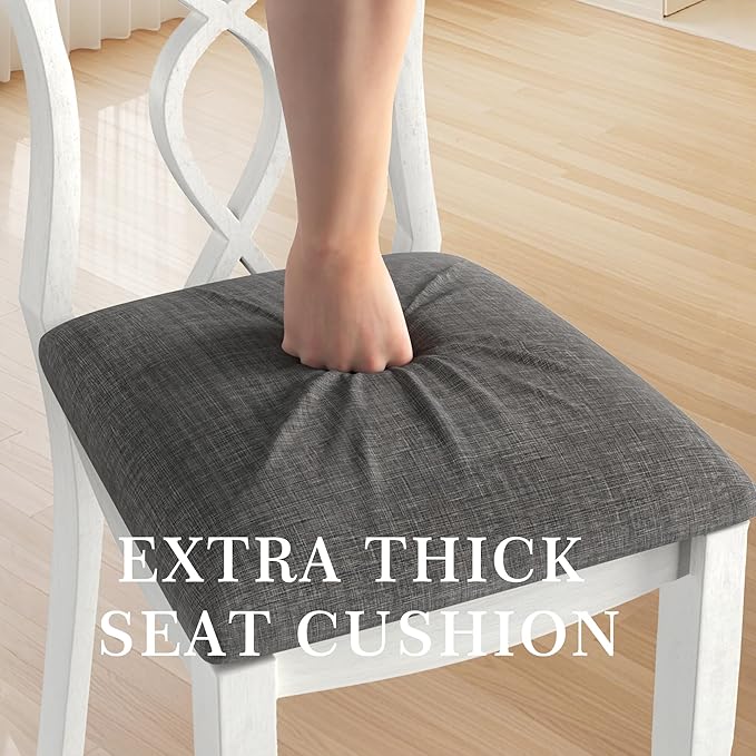 Solid Wood Dining Chair Set of 4, Kitchen Dining Room Chair with Upholstered Cushion & Wooden Legs, Modern Wood Side Chairs for for Kitchen, Washed Gray