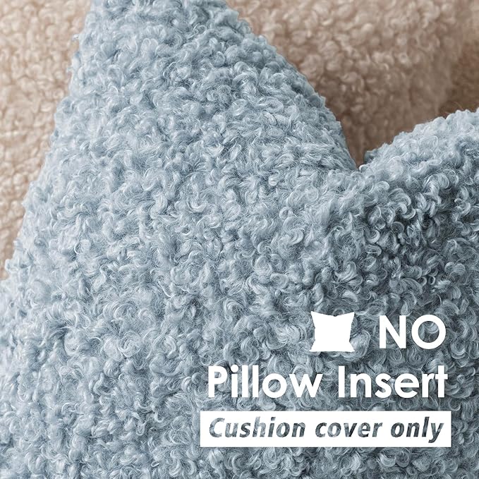 Foindtower 2 Pieces 16x16 Inch Misty Blue,Faux Fur Throw Pillow Cover Accent Sherpa Furry Pillow Covers Fuzzy Soft Pillowcases Cozy Sheepskin Decorative Fleece Cushion Case for Bed Couch Living Room