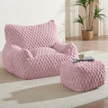 Bean Bag Chair with Ottoman - Modern Comfy Beanbag Sofa with Footrest, Soft Faux Fur Lounger Chair for Adults Teens, Cozy Memory Foam Filled Gaming Reading Chairs for Bedroom, Living Room (Dusty Pink)