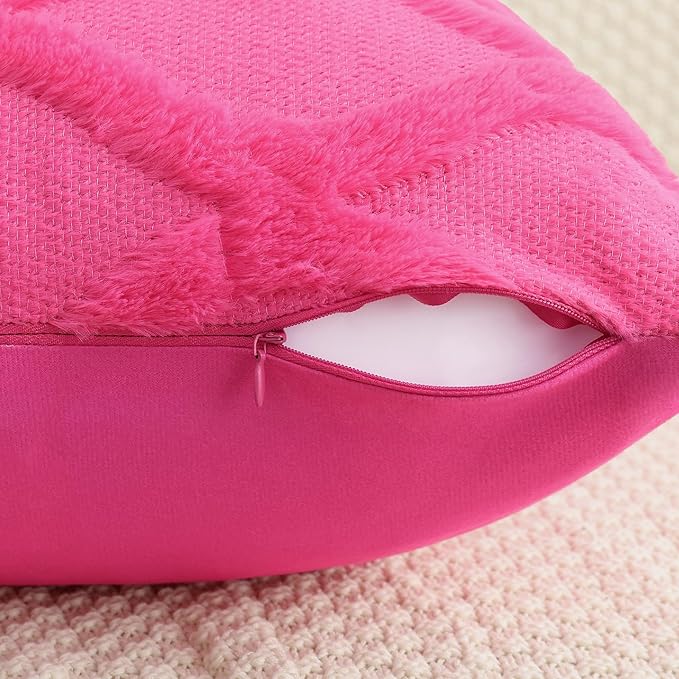 decorUhome Throw Pillow Covers 22x22 Inch Set of 2, Soft Plush Faux Fur Wool Hot Pink Couch Pillow Covers, Decorative Neutral Pillow Cases for Bed Sofa Living Room Home Decor