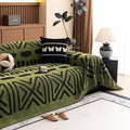 HANDONTIME Boho Couch Cover Geometric Striped Pet Covers for Couches and Sofas Olive Green and Black Dog Cover for Couch Pet Friendly Chenille Sectional Sofa Covers for Pets Washable, 71" X 134"