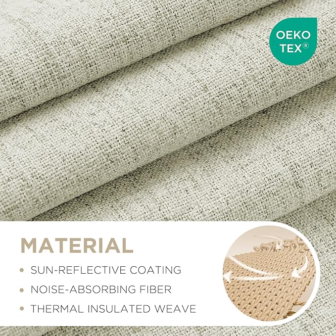 Joydeco 100% Blackout Curtains for Bedroom - Natural Linen Curtains 100" W x 108" L Long, Thermal Insulated 1 Panels Light Beige. Room Darkening Light Blocking Drapes for Living Room