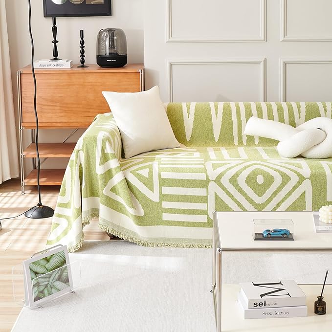 HANDONTIME Green Sofa Covers Chenille Couch Covers Universal Sofa Cover Boho Cover for Sofa 3 Seats Dogs Couch Furniture Protector Couch Cushion Covers Sectional Couch Covers for L Shaped 71" X134"