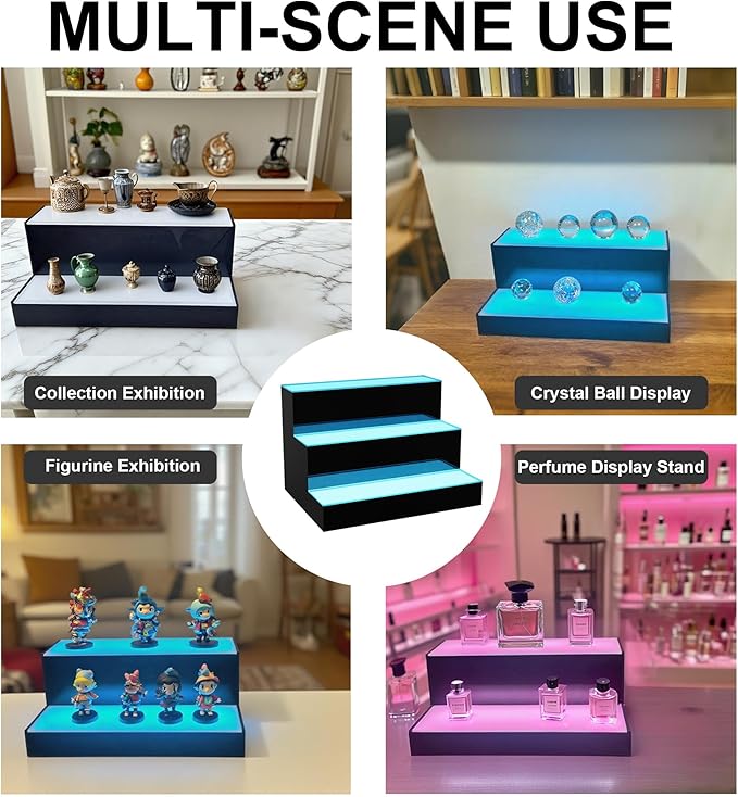 MESAlLUP Acrylic 40 Inch 3 Tier High Light LED Detachable Liquor Bottle Display Shelf with Remote Control, Mulit Color Lighting for Home Mini Bars, Restaurants & Party Use(Without Power Bank)