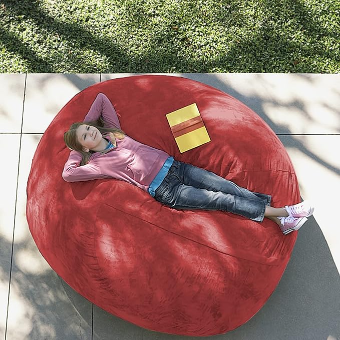 Giant Fur Bean Bag Chair Cover for Kids Adults, (No Filler) Living Room Furniture Big Round Soft Fluffy Faux Fur Beanbag Lazy Sofa Bed Cover (red, 6FT)