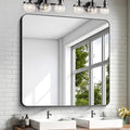KOCUUY 42"x42" Large Square Vanity Mirror, Black Metal Frame Mirror with Rounded Corner, Modern Design of Upgraded Shatterproof Glass for Bathroom, Bedroom, Living Room, Entryway