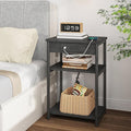 TUTOTAK End Table with Charging Station, Nightstand, 3-Tier Couch Side Table with USB Ports and Outlets, Bedside Table for Small Space, Living Room TB01BK026