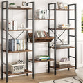Shintenchi Industrial Bookcase,71.6” Triple 4 Tier Bookshelf with 11 Open Display Shelves,Large Etagere Bookshelf Open Record Player Shelves,Wide Book Shelf Book Case for Home & Office,Rustic Brown