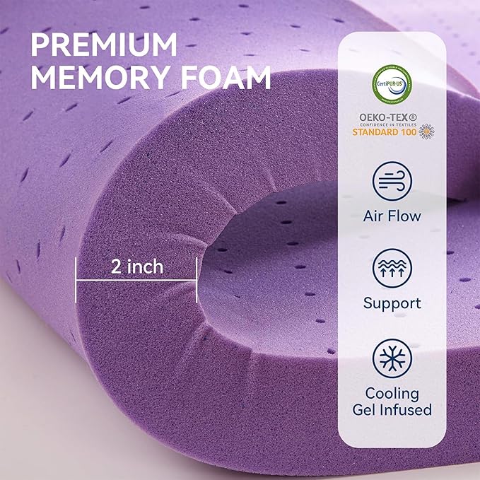 BDEUS Dual Layer 5 Inch Memory Foam Mattress Topper Twin XL Size for Dorm Room, 2 Inch Gel Memory Foam Plus 3 Inch 1450 GSM Pillow Top Mattress Pad Cover,College Dorm Essentials,White