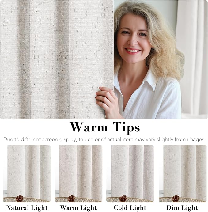 H.VERSAILTEX Primitive Linen Curtains 100% Blackout Curtain Drapes Burlap Fabric Curtains with White Thermal Insulated Liner, Grommet Top Curtains Living Room/Bedroom (2 Panels, 52 x 54 Inch, Ivory)