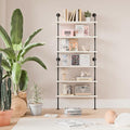 6 Tier Industrial Ladder Shelf Bookcase, Wall Mounted Rustic Bookshelf for Living Room Decor and Storage (White, 6 Tier - 10" D x 36" W x 82.5" H)