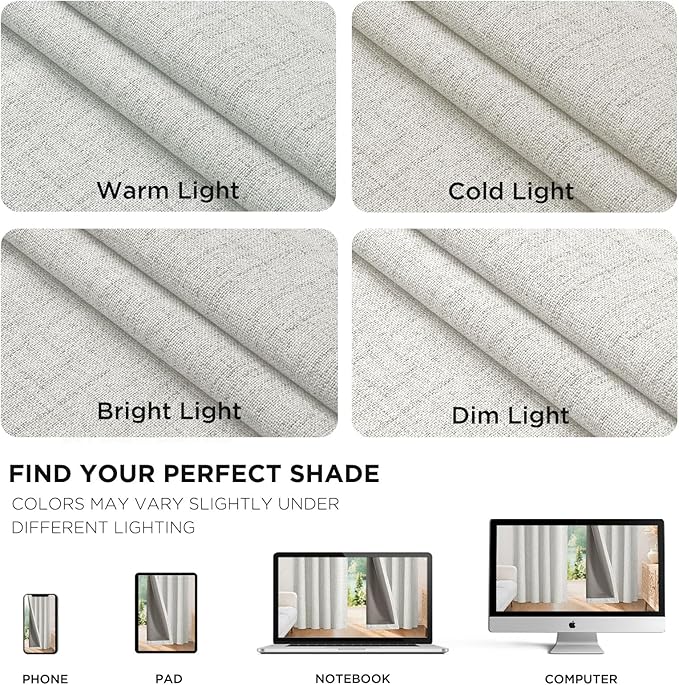 Joydeco 100% Blackout Curtains for Bedroom - Natural Linen Curtains 100" W x 96" L, Thermal Insulated 1 Panels White Light Blocking Drapes, Rod Pocket & Back Tabs, Darkening Privacy for Living Room