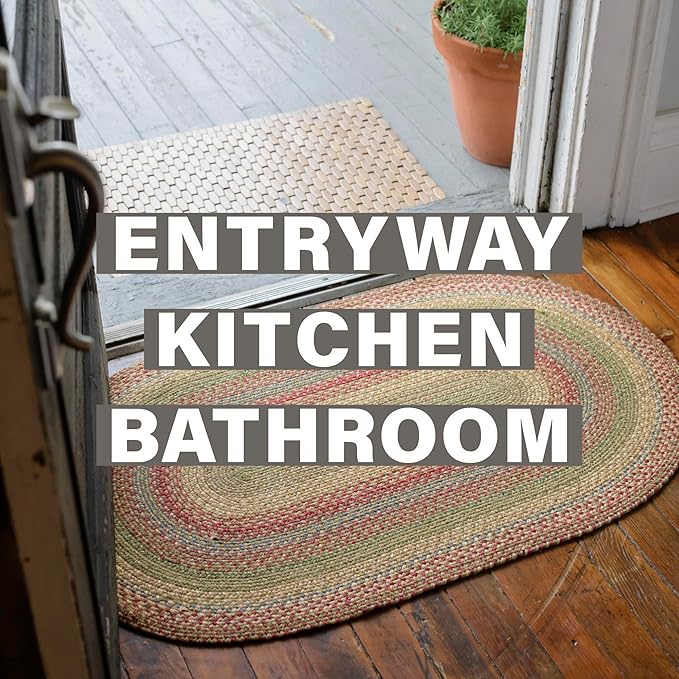 Azalea Multi Color Oval Braided Rug, Jute, 27"x45" - Perfect Country Primitive Decor for Entryway, Kitchen, Everywhere