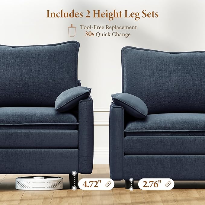 Vesgantti Large Modular Sectional Sofa, Big Comfy Cloud Couch with Ottoman Deep Seat Chenille Cloud Sofa, 8 Seater Large Sectional Couches for Living Room, Bedroom and Apartment, Blue