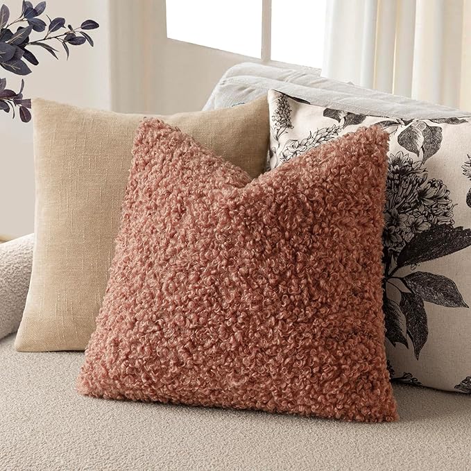 Foindtower 2 Pieces 16x16 Inch Dusty Pink, Faux Fur Throw Pillow Cover Accent Sherpa Furry Pillow Covers Fuzzy Soft Pillowcases Cozy Sheepskin Decorative Fleece Cushion Case for Bed Couch Living Room