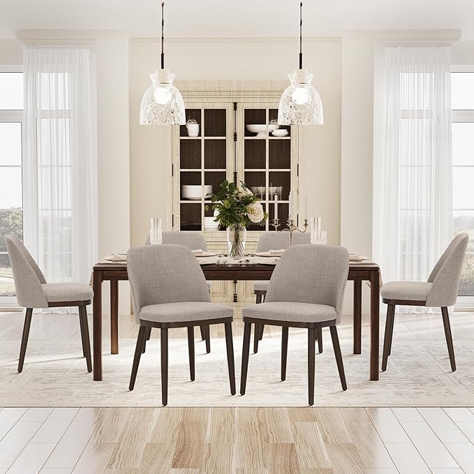 COLAMY Upholstered Dining Chairs Set of 6, Modern Kitchen Chairs with Back, Fabric Side Dining Room Chairs with Wood Legs for Kitchen Dining Room Restaurant, Camel