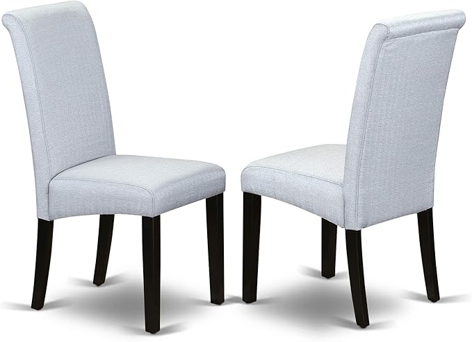 East West Furniture LGBA9-BLK-05 9 Piece Dining Room Furniture Set Includes a Rectangle Wooden Table with Butterfly Leaf and 8 Grey Linen Fabric Parsons Chairs, 42x84 Inch, Black