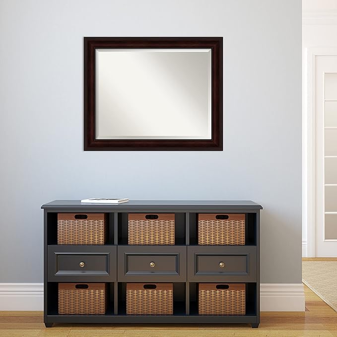 Amanti Art Brown Bathroom Mirror for Over Sink, 27x33 Coffee Bean Brown Rectangle Vanity Mirror, Large Casual Frame, Hangs Horizonally and Vertically, Bathroom Wall Decor, Beveled Edge from WI, USA