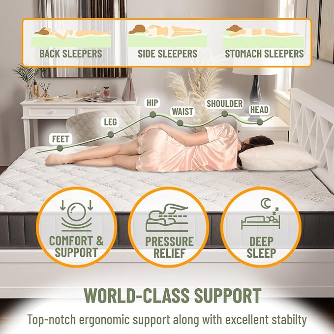 Ottomanson 9" Hybrid Twin Mattress - Rock Hard Feel - Made in USA - Individually Pocketed Coils & CertiPUR-US Foam - Fiberglass-Free - Bed in a Box