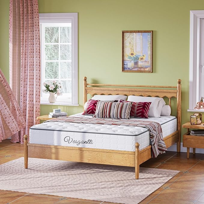 Vesgantti Full Size Mattress, 10 Inch Innerspring Hybrid Double Bed Mattress in a Box with Breathable Foam and Pocket Spring, Ergonomic Design, Medium Firm Feel