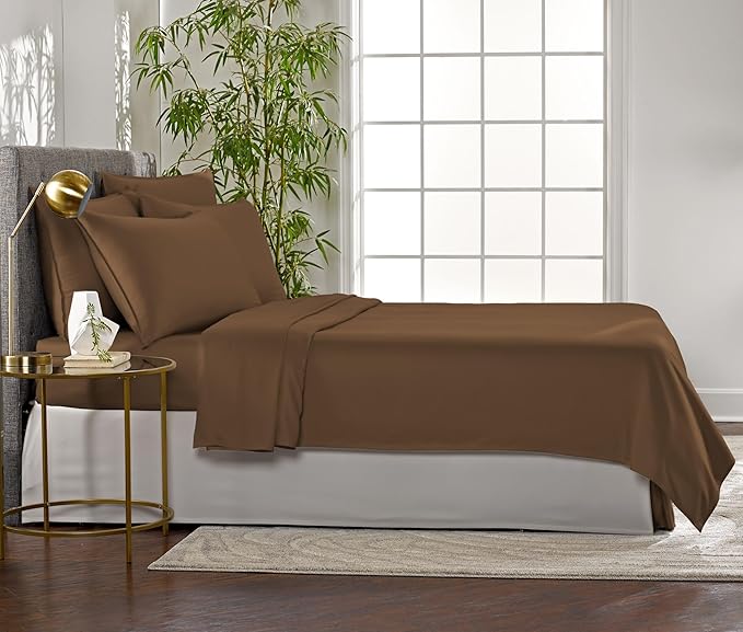 King Sheets by Pure Bamboo, Genuine 100% Organic Viscose Derived from Bamboo Bed Sheet Set, Luxuriously Soft & Cooling, Double Stitching, Lifetime Quality Promise (King, Coconut Husk)