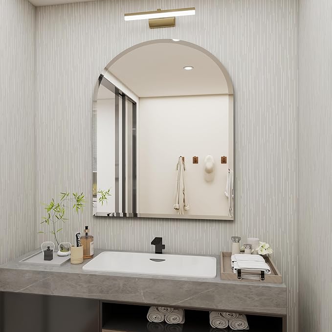Arched Bathroom Mirror, 26X38 inch Arched Frameless Mirror, Arch Wall Mirror，Frameless Mirrors for Bathroom,Beveled Bathroom Mirror.