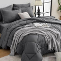 HEVUMYI California King Comforter Set - 7-Piece All Season Bed in a Bag Cali-King, Ultra Soft Bedding Set with Comforter, Flat Sheet, Fitted Sheet, Pillowcases, Pillow Shams, Dark Grey