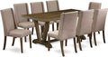 East West Furniture V777FL716-9 9 Piece Dining Table Set Includes a Rectangle Kitchen Table with V-Legs and 8 Dark Khaki Linen Fabric Upholstered Chairs, 40x72 Inch, Multi-Color